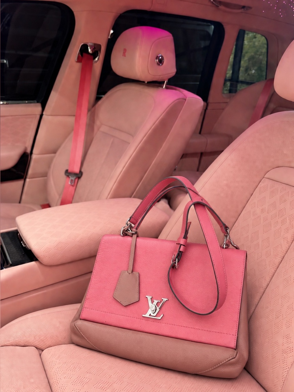 Louis Vuitton Pink & Tan Leather Satchel with Silver LV Hardware